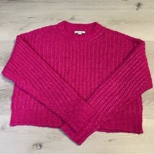 American Eagle Outfitters Cropped Chunky Knit Sweater, Bright Pink, Size XS